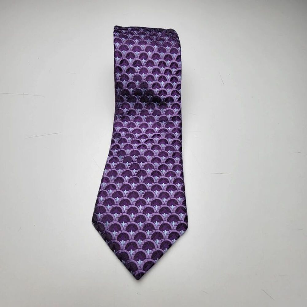 Ike Behar Mens Tie 100% Silk Purple Blue Woven Geometric Fan Art Deco Classic